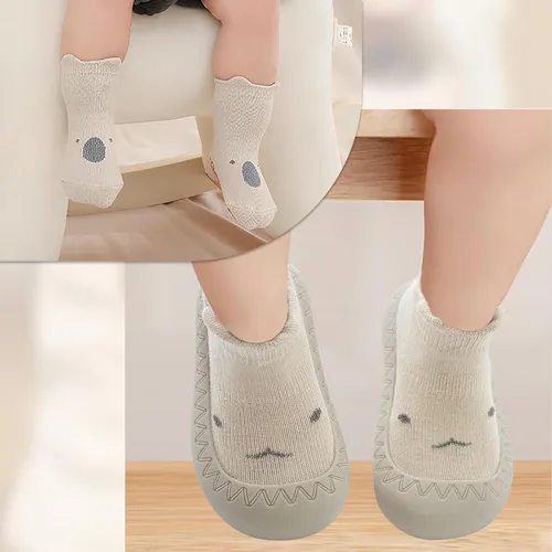 Vista 6 de 2 pares de zapatos antideslizantes estilo caroon para bebés, zapatos para niños y niñas, zapatos para caminar, zapatos de goma suave con pantuflas