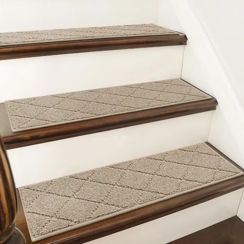 Vista 12 de COSY HOMEER - Alfombra antideslizante para escaleras, para interiores y escalones de madera, para niños y perros, 100 % poliéster, base de Beige