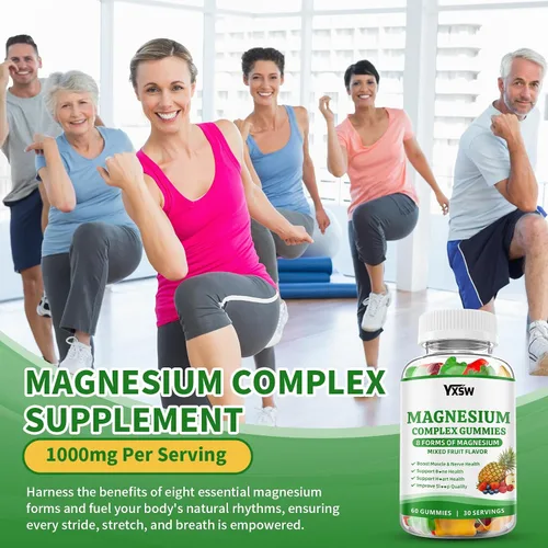 Vista 5 de Gomitas de complejo de magnesio 8 elementales de 1000 mg – glicinato de magnesio, citrato, malato, taurato, apoya los huesos, los músculos, la salud