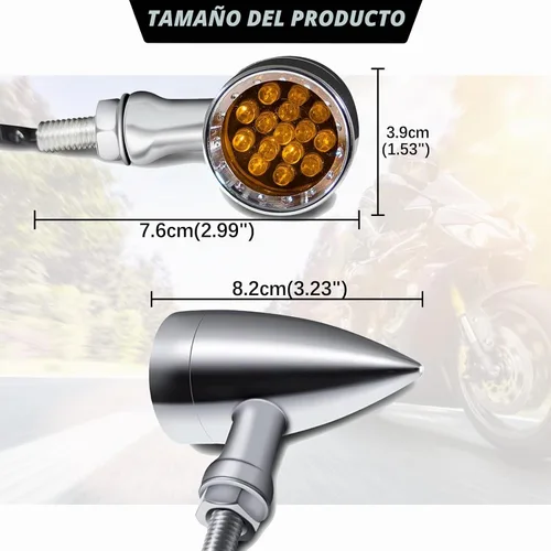 Vista 5 de DREAMIZER 2 piezas de luces intermitentes para motocicleta con 15 LEDs, cromadas, tipo bala, lámparas indicadoras delanteras y traseras, compatibles