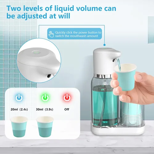Vista 4 de Dispensador Automático de Enjuague Bucal Luvan para Baño, 25oz (750ml) Dispensador Inteligente de Enjuague Bucal con Portavasos, Sensor Infrarrojo