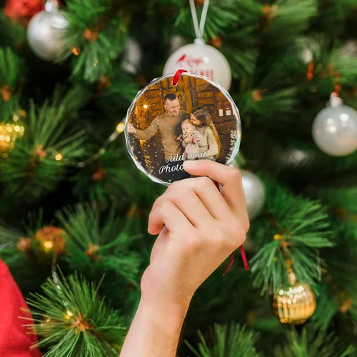 Vista 2 de Adorno de Navidad personalizado con foto, adornos de imagen personalizados para Navidad 2026, adorno colgante conmemorativo personalizado