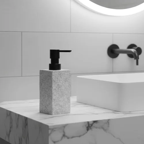 Vista 9 de Dispensador de jabón de manos y loción cuadrado de baño efecto piedra 9 Negro