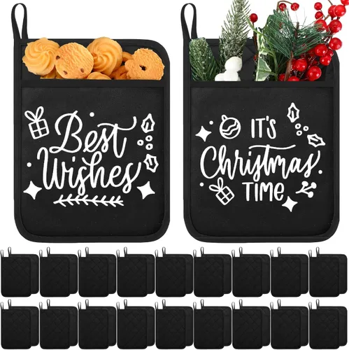 Vista 8 de Hoolerry 20 Piezas Agarraderas para Ollas con Bolsillo Sublimación 7x9'' Algodón Agarraderas para Ollas de Horno al Por Mayor con Lazos para Colgar