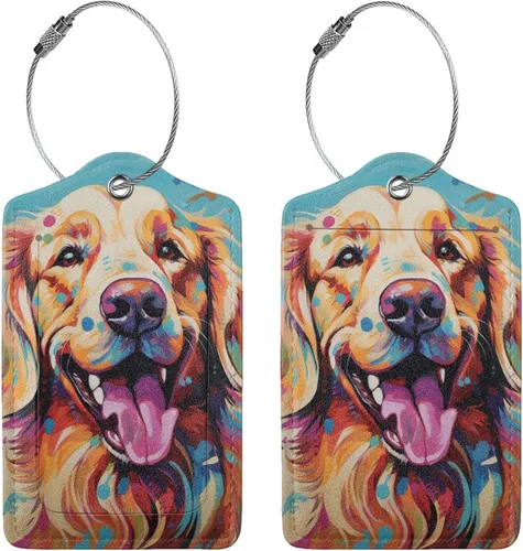 Vista 3 de Golden Retriever - Etiquetas de equipaje para maletas, mujeres y hombres, divertidas etiquetas de viaje con lazo de acero inoxidable, cubierta