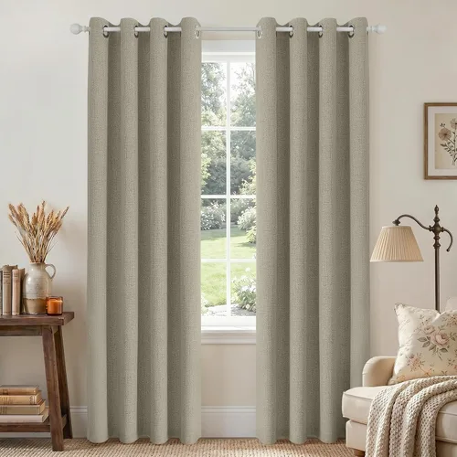 Vista 26 de Joydeco Cortinas negras 100% opacas para dormitorio, oscurecimiento de habitación, aislamiento térmico, cortinas cortas texturizadas con ojales