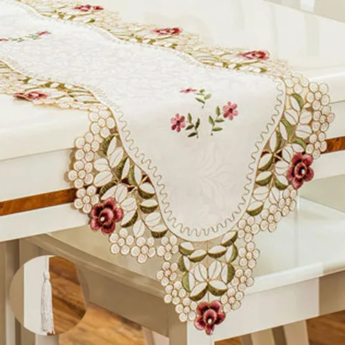 Vista 2 de LeLehome - Mantel de encaje bordado con flores color café