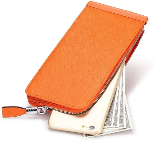Vista 5 de Huztencor cartera de cuero con bolsillo para tarjeta de crédito bloqueo RFID, billetera, funda para tarjetas para mujer