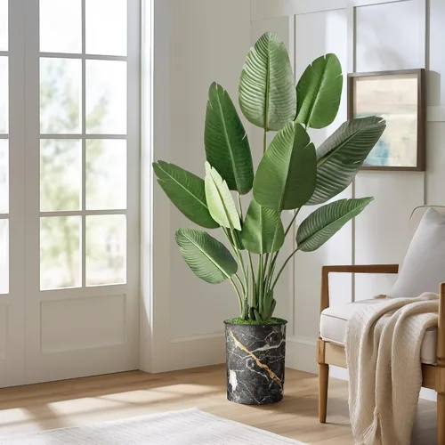 Vista 8 de SIGNWIN - Árbol artificial en moderna maceta con efecto de granito, ave del paraíso artificial de seda para decoración del hogar en interiores