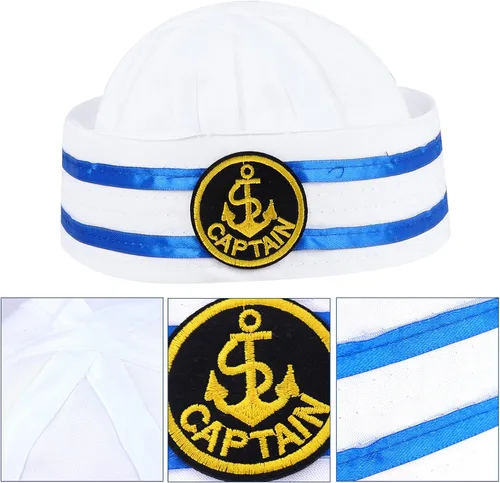 Vista 3 de RZJSLSHANHAI Paquete de 24 pañuelos de capitán marineros traje azul marino con sombrero de marinero blanco sombrero de marinero azul marino sombrero