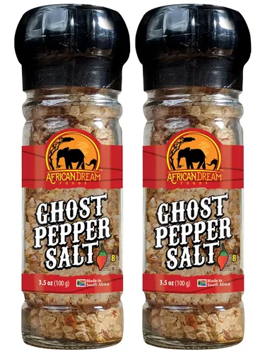 Vista 10 de African Dream Foods - Sal picante de pimienta fantasma Sal de chile totalmente natural Fabricado con pimientos fantasma africanos 3.5 onzas