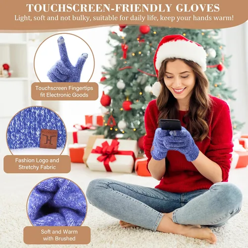 Vista 3 de Conjunto de bufanda larga de punto acanalado con forro polar y gorro para pantalla táctil, regalos para mujer