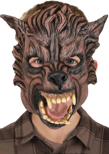 Vista 2 de Fun Costumes Máscaras inmortales de látex de lobo marrón, máscara de Halloween para adultos, máscara de hombre lobo aterradora para disfraz