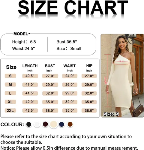 Vista 6 de AFVETUT Women's One Shoulder Long Sleeve Bodycon Dress Sexy Ribbed Split Hem Knit Solid Color Mini Dresses