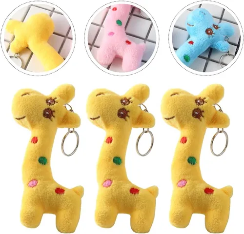 Vista 9 de Toyvian Mini llaveros de jirafa de animales de peluche, dijes de animales para bolsas, llaves, decoración colgante, color al azar