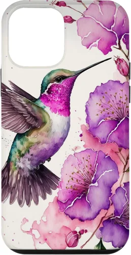 Vista 16 de Hummingbird Floral Watercolor Pink Purple Paint Flowers Case for iPhone 17