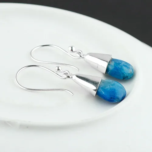 Vista 76 de Aretes de aro de cristal afganita natural Piedras afganas de alto grado Aretes chapados en plata Gota lisa Joyas de piedras preciosas hechas