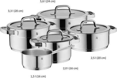 Vista 3 de WMF Compact Cuisine - Juego de cacerolas de inducción de 5 piezas con tapa de cristal, acero inoxidable Cromargan pulido, juego de ollas
