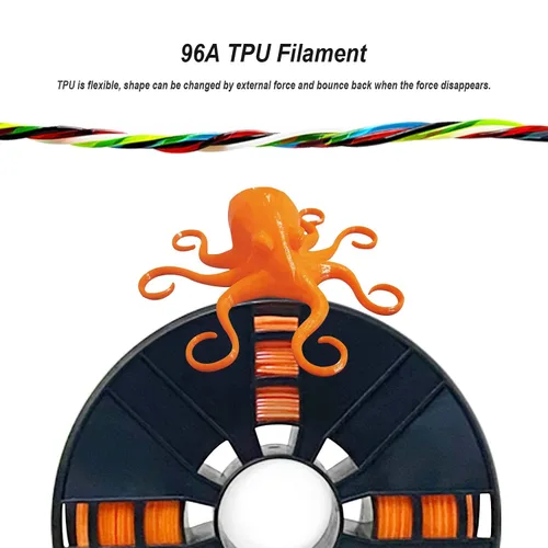 Vista 3 de Filamento TPU de 1.75mm, naranja flexible, bobina de 2.0lbs, precisión dimensional +/- 0.05mm, TPU blando 95A