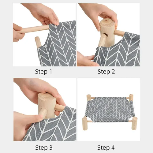 Vista 6 de Patas Lague Hamaca para gatos y perros, cama para perros pequeños, de madera, para gatos, mascotas, conejos, refrigeración, elevada
