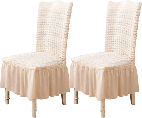 Vista 34 de Qubjus Juego de 2 fundas elásticas para sillas de comedor con falda, extraíbles y lavables, para sillas de cocina, juego de fundas protectoras