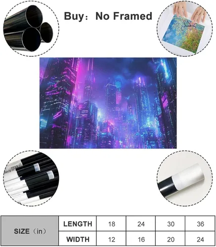 Vista 2 de Neon Cyberpunk Urban Art Print – Futuristic Night City Poster – Edgy Retro Subculture Wall Decor Poster Print for Teen Boys Room Wall Art Canvas
