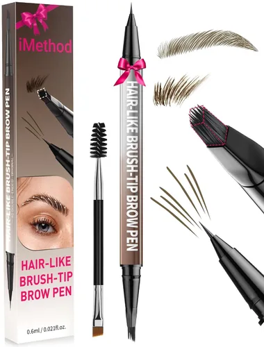 Vista 11 de Lápiz para cejas iMethod - Lápiz de cejas, lápiz delineador 2 en 1 de doble punta con cepillo microblading 4d para cejas para mujeres, lápiz