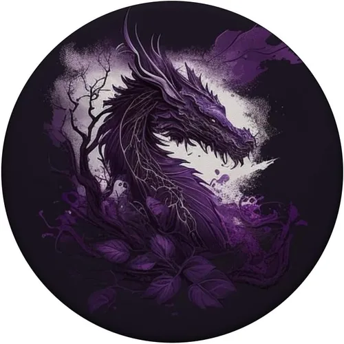 Vista 3 de Dragón púrpura sobre fondo místico PopSockets intercambiables PopGrip