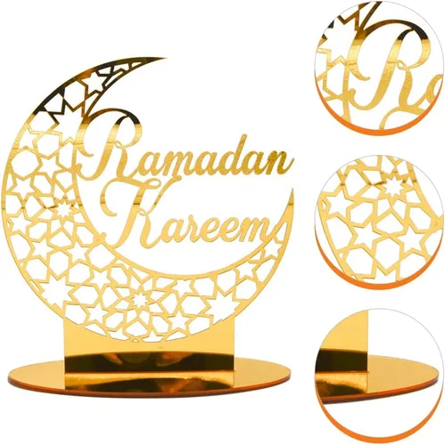 Vista 3 de LUOZZY Eid Mubarak - Adorno de estrella de luna acrílico para decoración de mesa de Ramadán Musilm Ramadán Mubarak Eid
