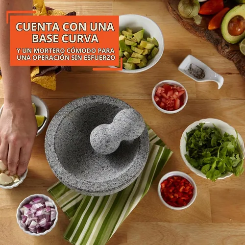 Vista 4 de IMUSA USA Molcajete Triturador de Especias de Granito Tradicional Súper Pesado, 8 Pulgadas, Gris