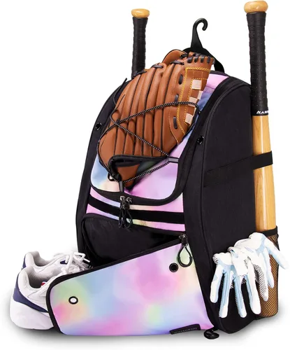 Vista 13 de Bolsa de béisbol juvenil con compartimento ventilado para zapatos, bolsa de bate de sóftbol para guantes de bateo, casco, equipo de teeball