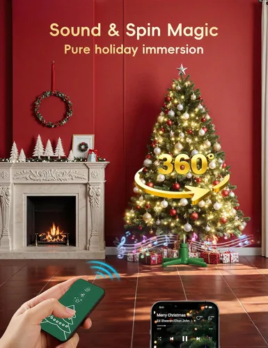 Vista 3 de Soporte musical giratorio para árbol de Navidad de 360°, se adapta a postes Verde