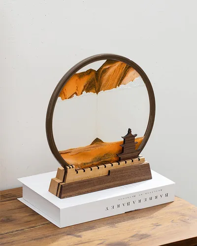 Vista 3 de BelaRola Arte de arena móvil para adultos, imagen de paisaje de arena de movimiento líquido con base de madera de gran pared, decoración