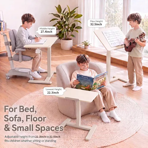 Vista 4 de Escritorio con ruedas para niños, 24 x 16 pulgadas, ajustable Blanco crema