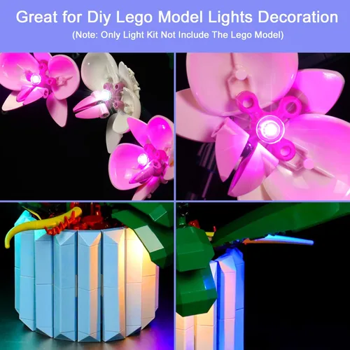 Vista 2 de Kit de luz mejorado compatible con Lego Orchid - Juego de construcción de plantas artificiales, decoración de luces compatible con Lego 10311