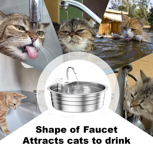 Vista 8 de Fuente de agua para gatos de acero inoxidable, fuente de agua para mascotas de gran capacidad de 135 onzas / 4 litros para gatos en interiores