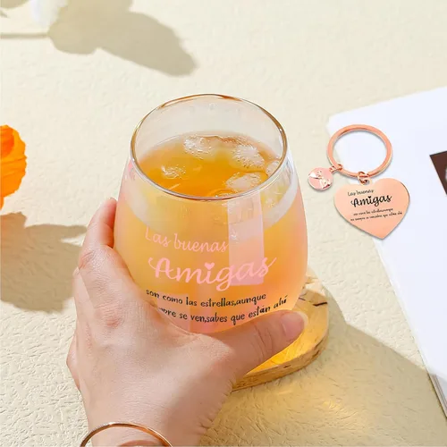 Vista 8 de Yalucky Regalos para mujer amiga, vaso de vidrio de 16.2 fl oz, regalos de cumpleaños para mujer, Llaveros para mujeres, regalo de graduación
