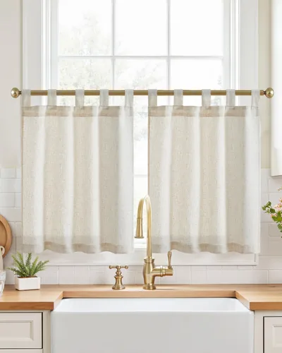 Vista 37 de Jinchan - Cortinas de cocina de lino rústico beige con bolsillo para barra, 26 x 36 pulgadas, 2 paneles