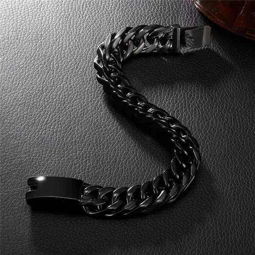 Vista 4 de ROWIN&CO Stainless Steel Curb Cuban Link Bracelets for Men, Black18K Gold PlatedRainbow, Nickel-free, Hypoallergenic Jewelry, Miami Cuban Link Curb