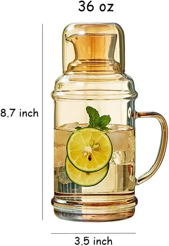 Vista 6 de Sizikato Jarra de agua clásica de vidrio ámbar de 36 onzas con vaso de cristal.