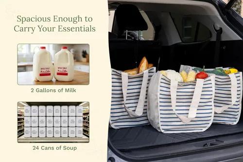 Vista 7 de Best Canvas Grocery Shopping Bags - Cloth Grocery Tote Bags - Reusable Cotton Grocery Tote Bags with Bottle Sleeves