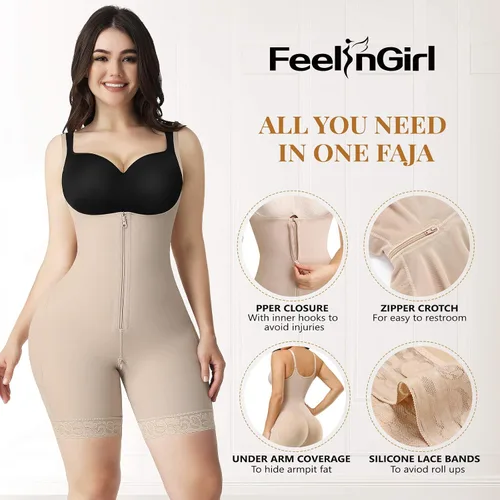 Vista 3 de FeelinGirl Fajas moldeadoras para mujer con control de abdomen faja colombiana para mujer con cremallera busto abierto entrenamiento de cintura