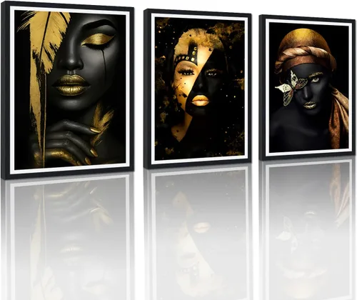 Vista 90 de MAMAGO Lienzo decorativo para pared, pintura de belleza dorada y negra, fotos de mujeres africanas, hermosos pósteres de mujer negra, impresiones