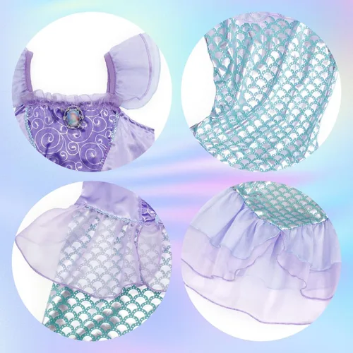 Vista 4 de Eledobby Ariel Dress for Girls Little Mermaid Costume Princess Ariel Dress Up Halloween Outfit Birthday Party Clothes