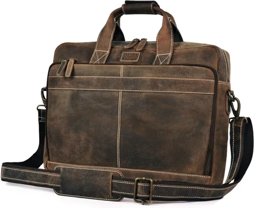 Vista 14 de LEATHER VILLAGE 16" Bolsa de Mensajero para Laptop de Cuero para Hombres - Bolso de Hombro de Cuero para Viaje y Oficina - Negro