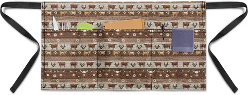 Vista 49 de Delantal de cintura para camarera con 3 bolsillos, delantales lavables medio cortos con correas para camarera, mujeres y hombres