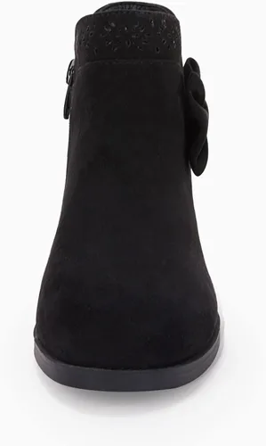 Vista 5 de Botas de tobillo con nudo de lazo para niñas y niños, gamuza sintética, corte en V, tacón bajo apilado, cremallera lateral, zapatos Chelsea