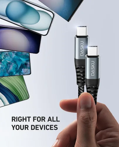 Vista 109 de Dasku iPhone 17 USB C a USB C de carga rápida, 60 W (3.1 A), paquete de 2 cables cargador de carga de 3 pies tipo C para iPhone 17/16/15/15 Plus/15