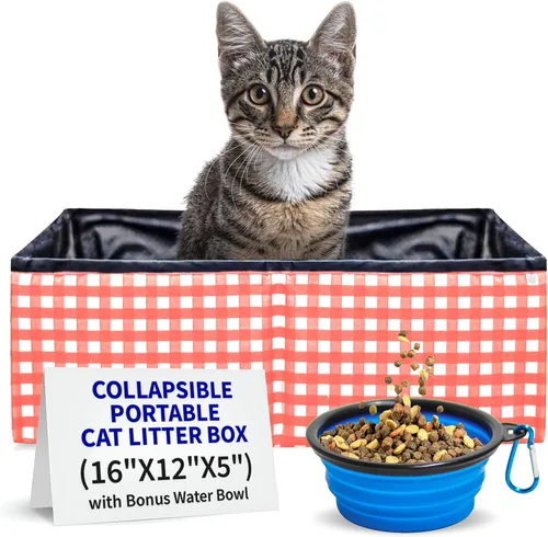 Vista 8 de Pet Fit For Life - Vibrante caja de arena plegable para gatos - Portátil, plegable, diseño compacto con cuenco de agua adicional - Ideal para coche