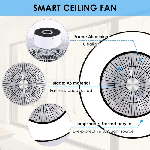 Vista 6 de Ventiladores de techo sin aspas de 24" con luces y control remoto/APP, ventilador de techo de bajo perfil con 3 luces atenuables, ventilador